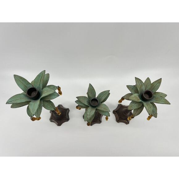 Palm Tree Candlestick Holders - Set of 3 Mid 20th Century Palm Beach Regency - Picture 4 of 7